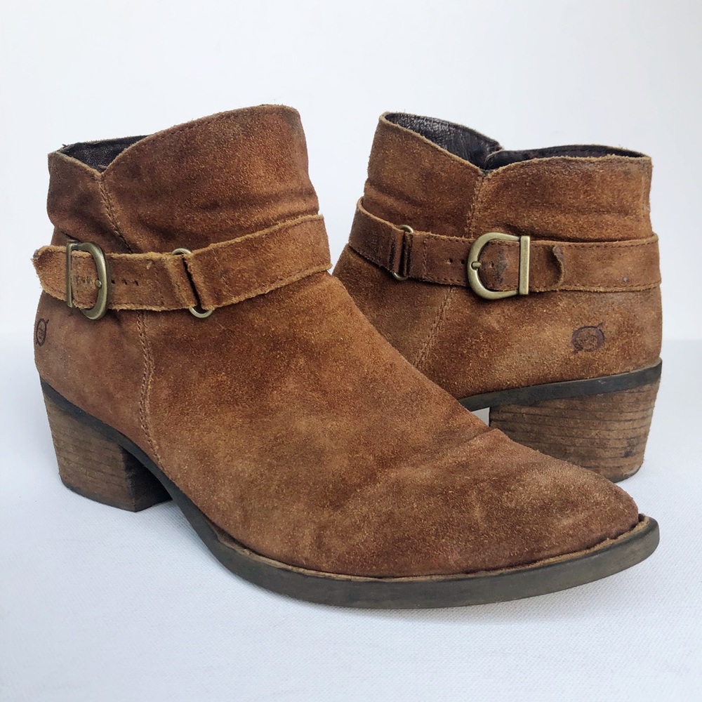 Born Adia Tabacco Distressed Rugged Suede Boots Womens 9.5 Leather Moto Ankle